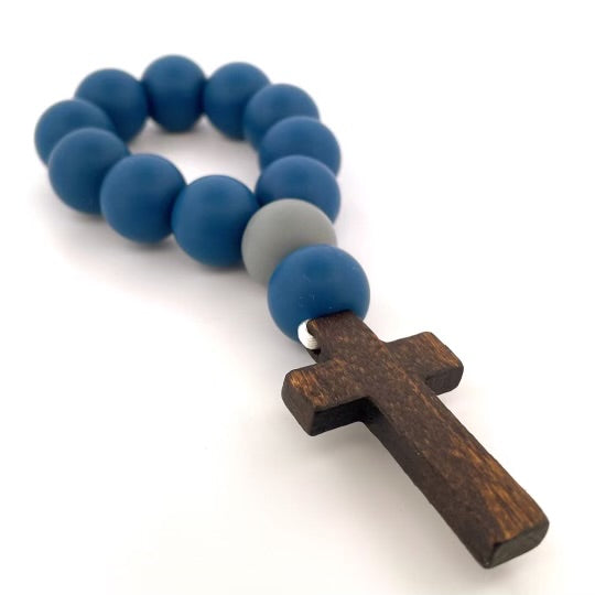 Navy/Gray and Stained Wooden Cross Decade Rosary