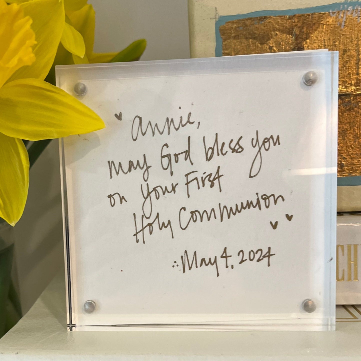 First Communion Acrylic Block- Pink