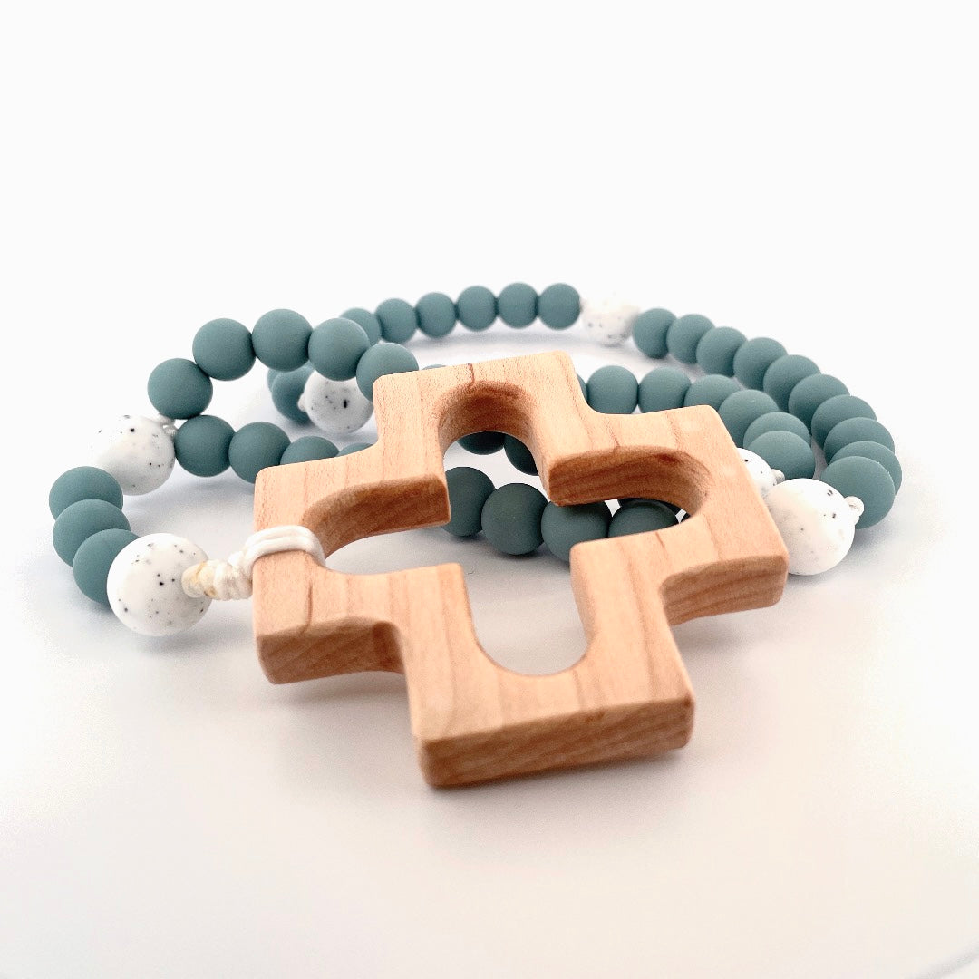 Dusky Blue and Speckled White Full Length Rosary