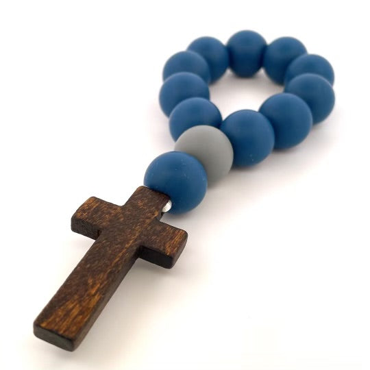 Navy/Gray and Stained Wooden Cross Decade Rosary