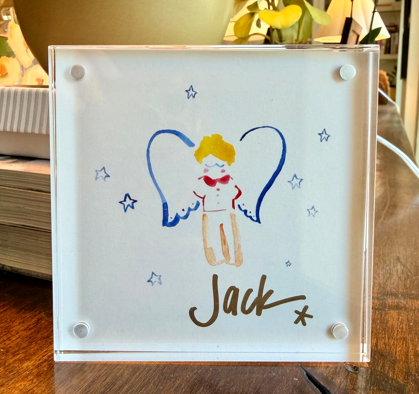 Personalized Angel in Scalloped Frame (Boy, Blonde)