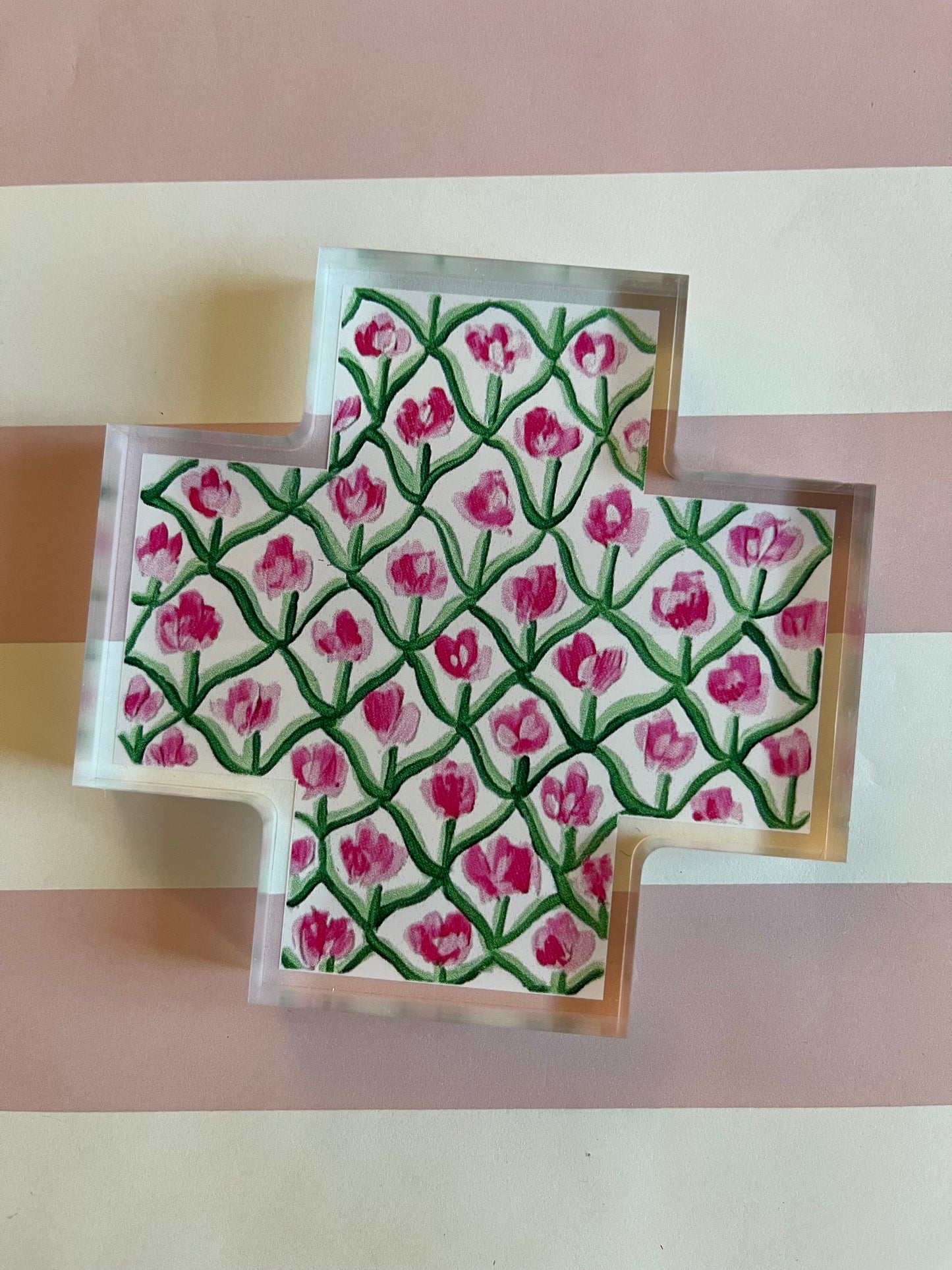 Pink Floral Acrylic Cross