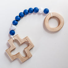 Load image into Gallery viewer, Royal blue and marble white silicone teething strand
