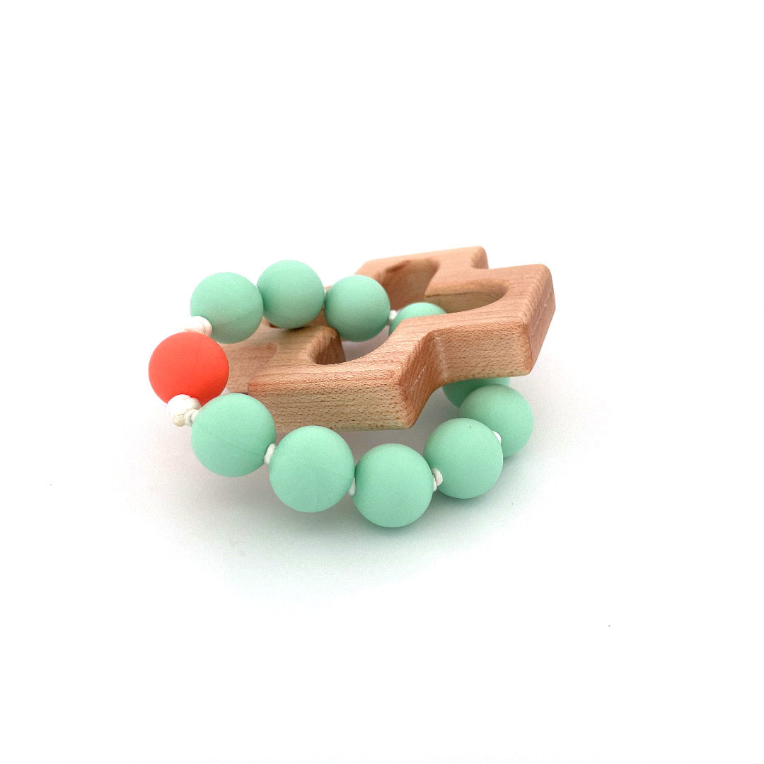 Rosary Teething Ring - Mint and Coral