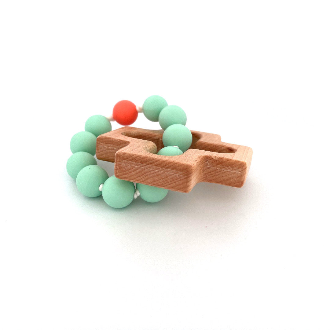 Rosary Teething Ring - Mint and Coral