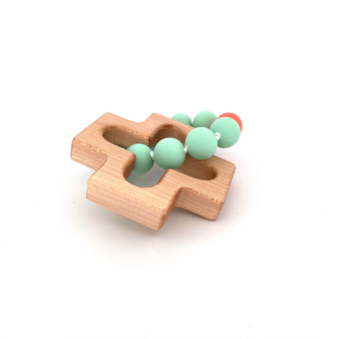 Rosary Teething Ring - Mint and Coral