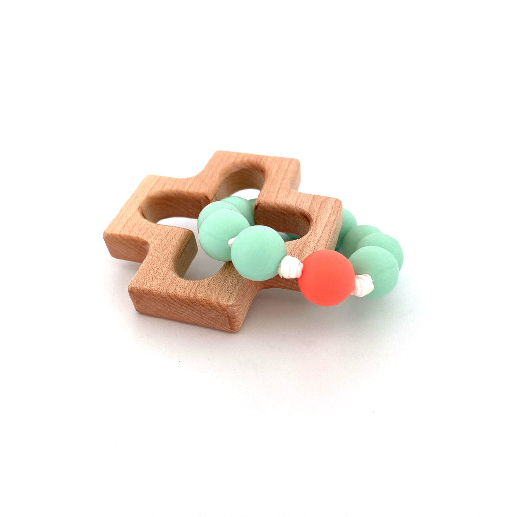 Rosary Teething Ring - Mint and Coral