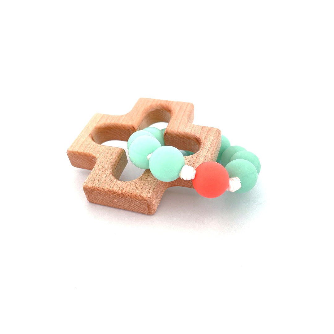 Rosary Teething Ring - Mint and Coral