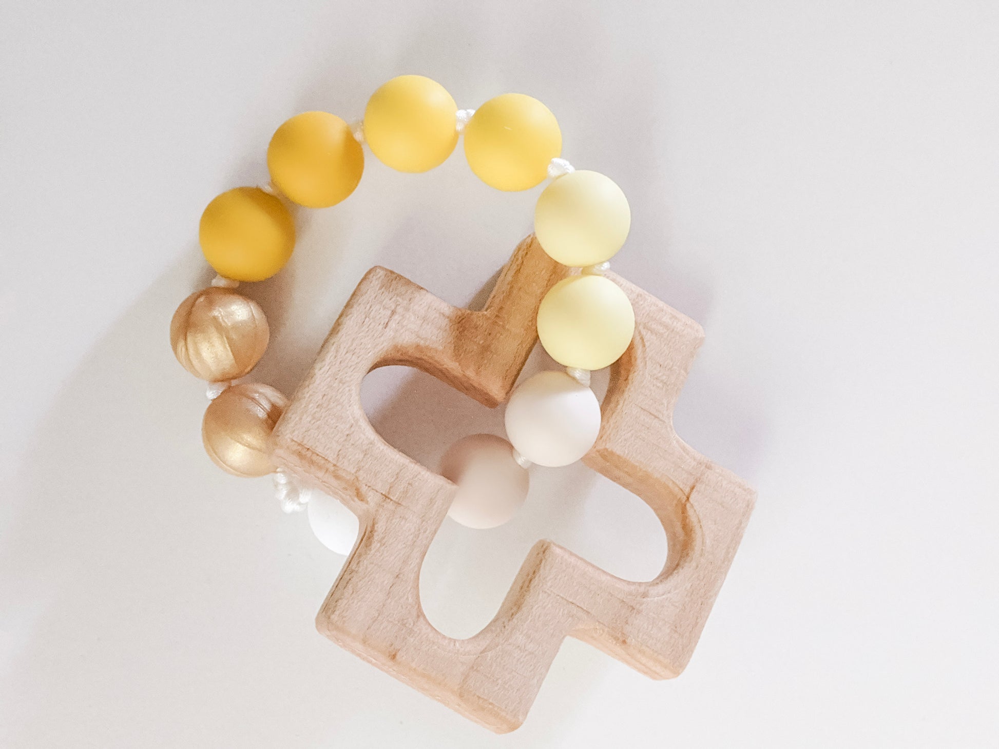 Yellow ombre Baptism gift: silicone rosary teething ring