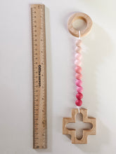 Load image into Gallery viewer, Pink ombre rosary teething strand next to ruler showing measurement
