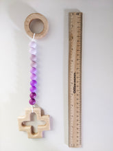 Load image into Gallery viewer, Purple ombre decade rosary teething strand next to ruler showing size
