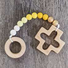 Load image into Gallery viewer, Yellow ombre silicone bead teething strand with wooden cross and ring at each end
