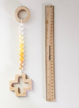 Load image into Gallery viewer, Yellow ombre rosary strand next to ruler showing measurement
